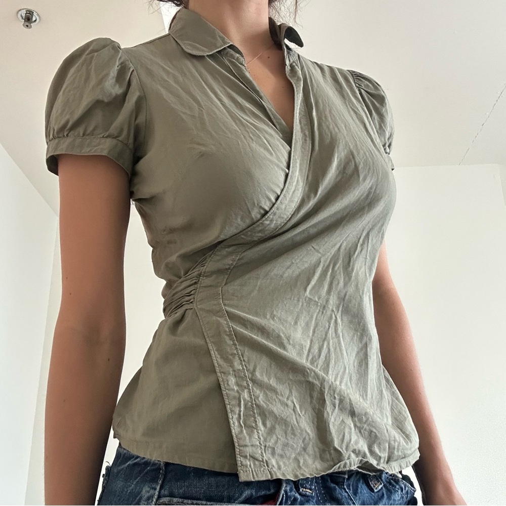 Jacob Olive Wrap Short-Sleeve Top